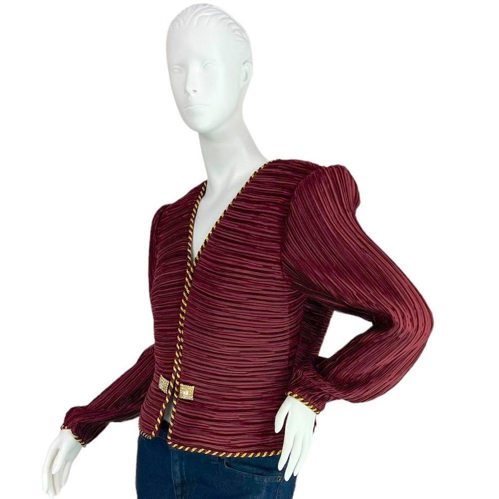 Vintage George F Couture Plum Maroon Pleated Glamorous Evening Jacket Size 12